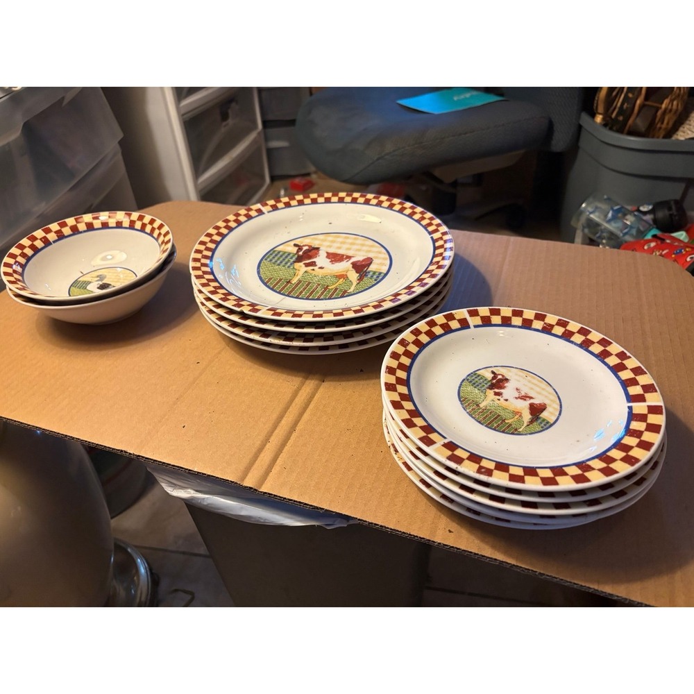 Alco Industries, Inc. Ceramic Dished Plates Bowls Lot Ducks Cow Animals As Is